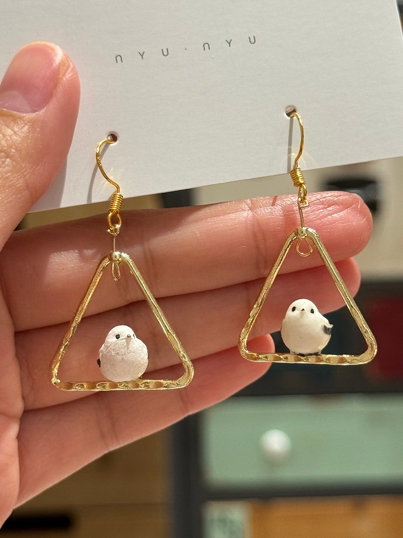 fat bird earrings - Earrings & Clip-ons - Other Materials White