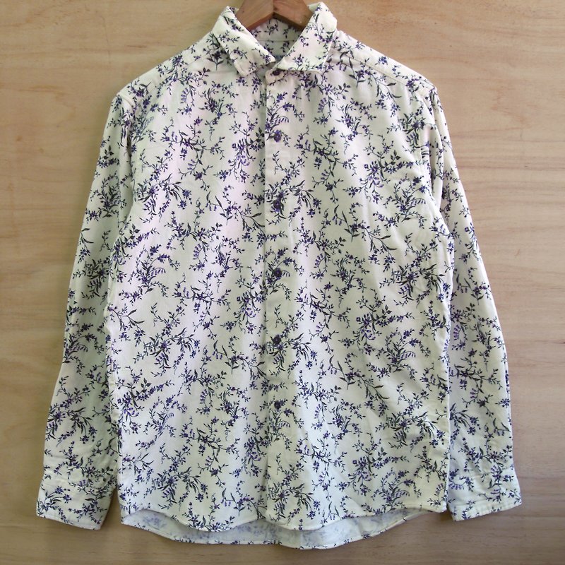 FOAK Vintage Pure Cotton Wisteria Flower Corduroy Shirt (Reserved) - Women's Shirts - Cotton & Hemp White