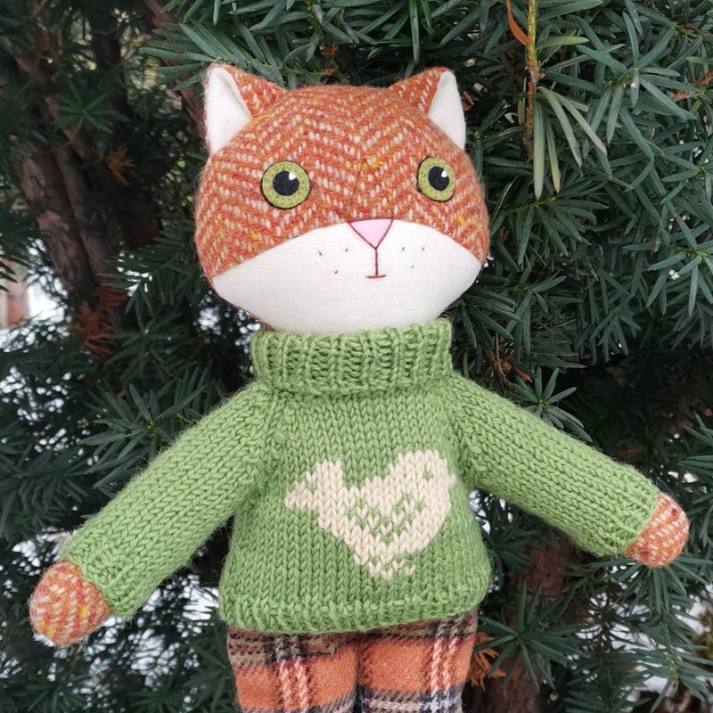 Red cat boy, handmade stuffed cat, kitten wool plush doll - ตุ๊กตา - ขนแกะ หลากหลายสี