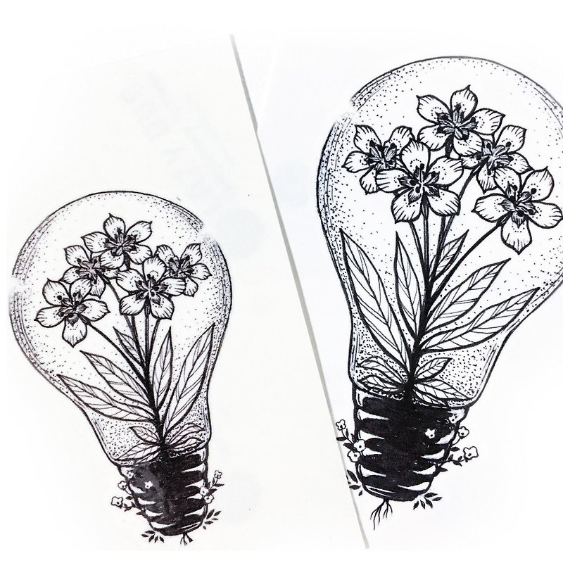 手繪插畫刺青紋身貼紙乾花愛迪生燈泡花束植物生命旅程少女文青風