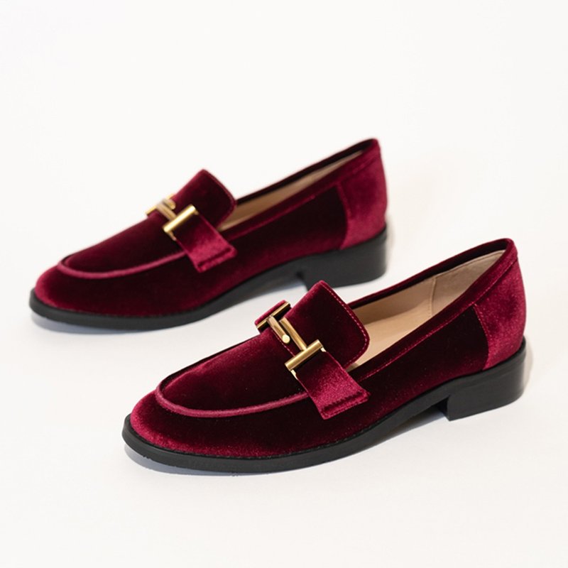 Lewis Walt velvet round-toe flat-soled thick-soled loafers with thick heel for women - รองเท้าอ็อกฟอร์ดผู้หญิง - หนังแท้ สีดำ