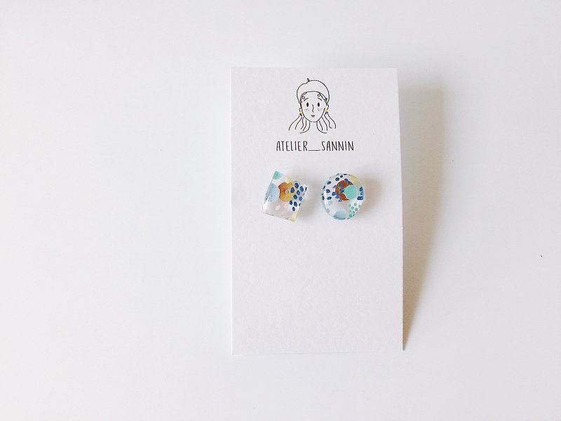 Girl & Robot Series - Soda pop-up hand-painted hand-made earrings with ear acupuncture - Earrings & Clip-ons - Other Materials Blue