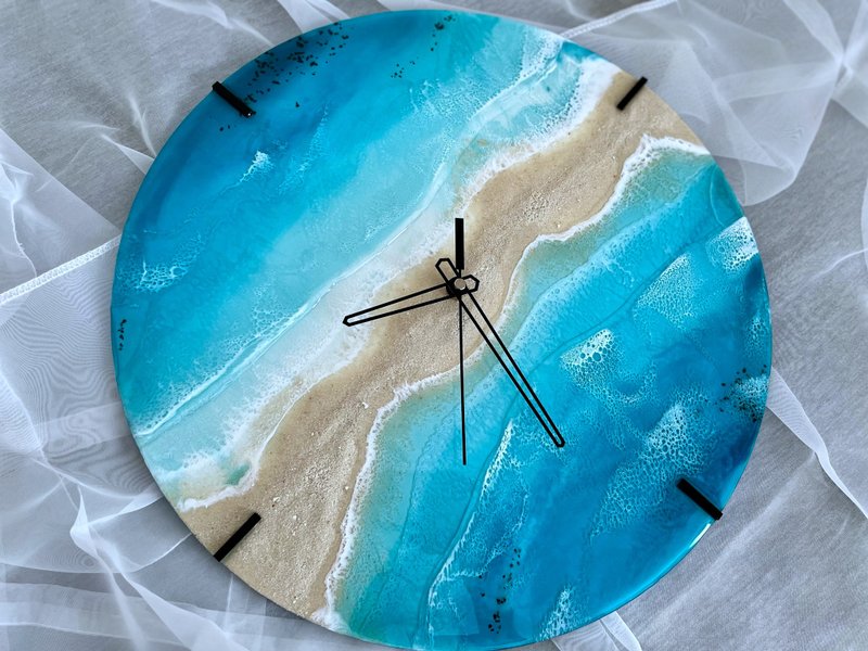 Aizen Beach wall clock, resin ocean clock with sea shell 壁飾 掛鐘 藍染 女 禮物 入厝禮物 - Clocks - Resin Blue