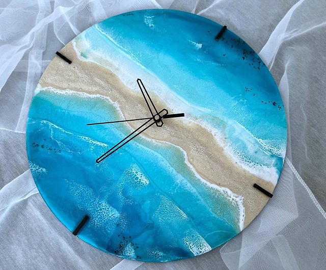 愛染浜壁掛け時計、貝殻付き樹脂製海時計壁掛け鐘藍染女禮物入厝禮物