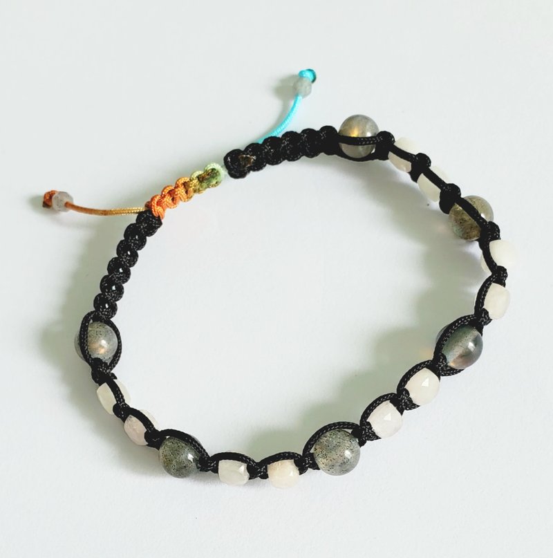 手編天然拉長石六柱石手繩 - 手鍊/手環 - 寶石 