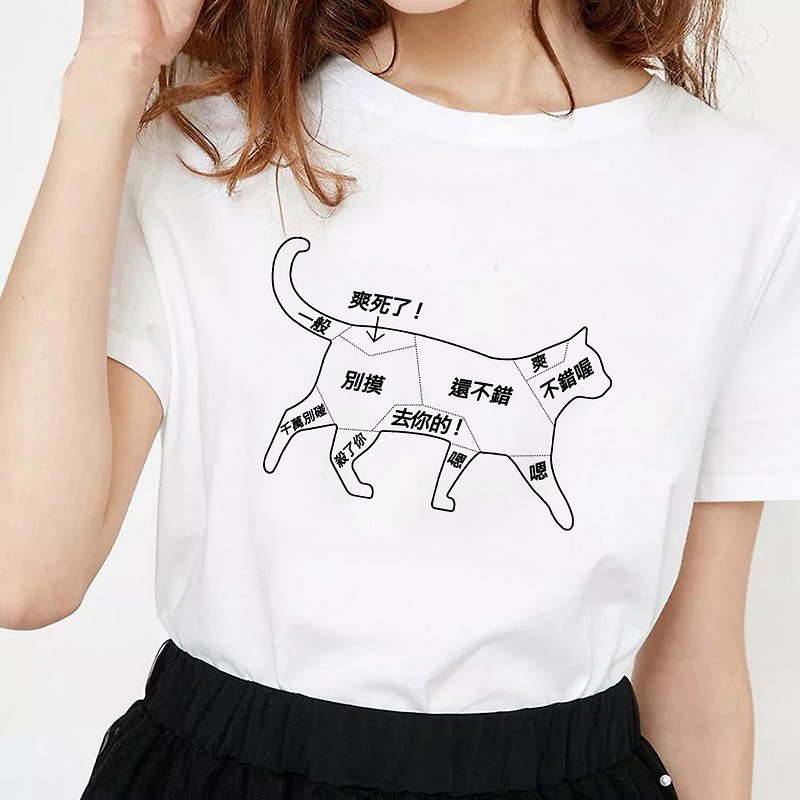 Chinese Cat Petting 短袖T恤 白色 中文貓咪撫摸注意事項禮物