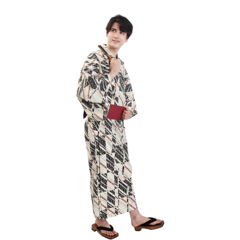 Men's cotton yukata and obi 2-piece set SML size Z32-14A yukata - อื่นๆ - ผ้าฝ้าย/ผ้าลินิน สีน้ำเงิน