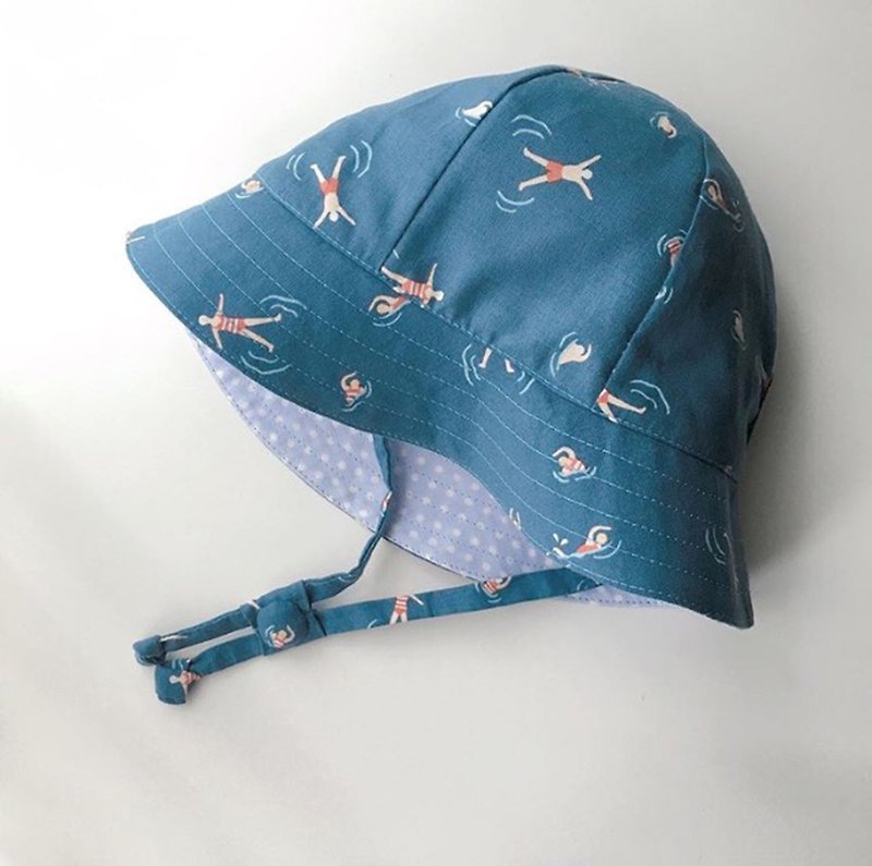 夏水泳太陽の帽子ムーンギフトボックス - スタイ - コットン・麻 ブルー