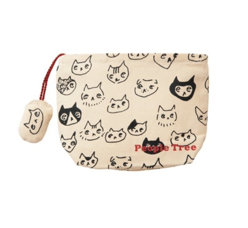 Earth tree fair trade - Haruka Shinji cat face sundries pouch - Toiletry Bags & Pouches - Cotton & Hemp 