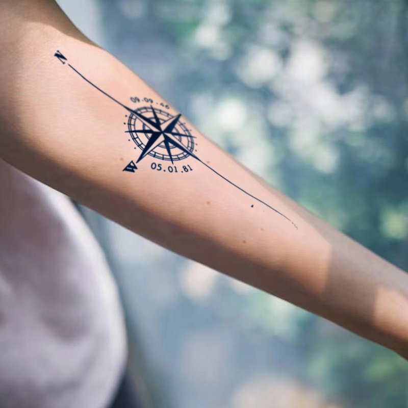 Send 2 pieces [5 compasses] semi-permanent magic plant herbal tattoo stickers waterproof simulation - สติ๊กเกอร์แทททู - กระดาษ หลากหลายสี