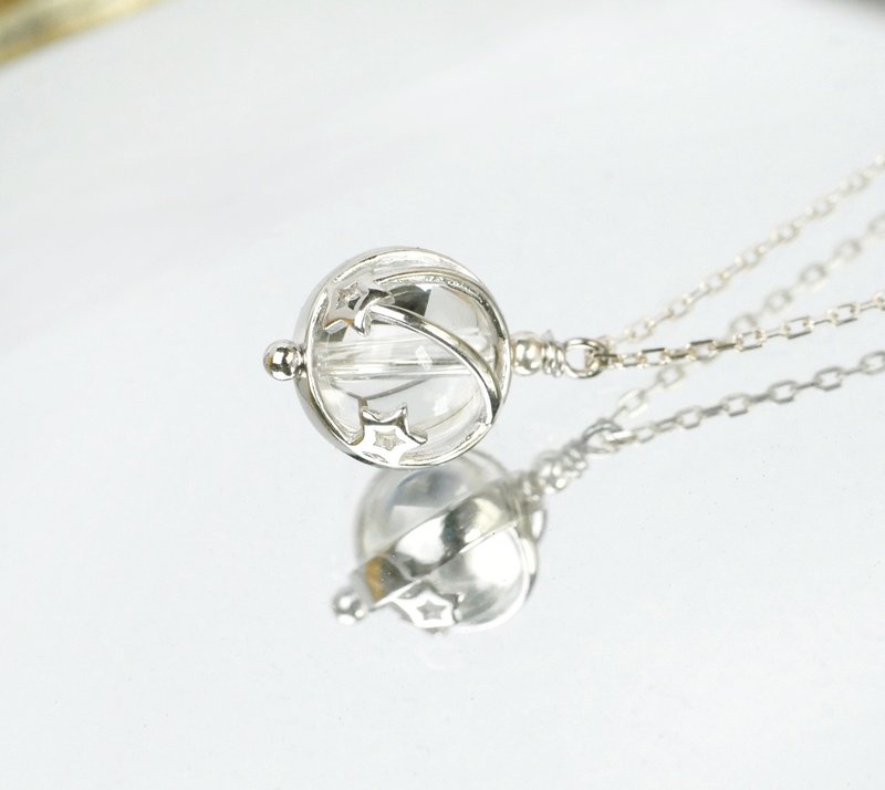 在你的星球裡  小行星白水晶純銀鍍白k項鍊。925銀 - 項鍊 - 純銀 