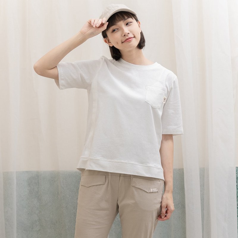Hana Mokuba 純棉不對稱剪接T恤 - 女 T 恤 - 棉．麻 