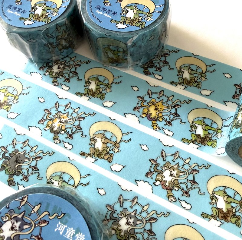 風神雷神　マスキングテープ/7m - 紙膠帶/和紙/PET - 紙 藍色