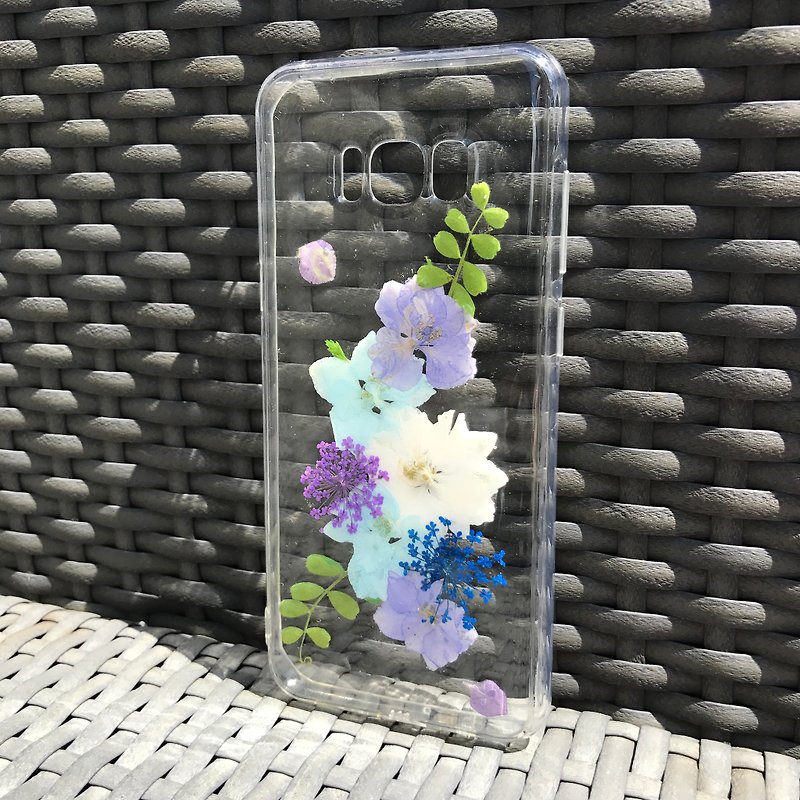 Samsung Galaxy S8 手機殼 Dry Pressed Flowers Case 押花 乾燥花 葉子 藍色壓花 029 - 手機殼/手機套 - 植物．花 藍色