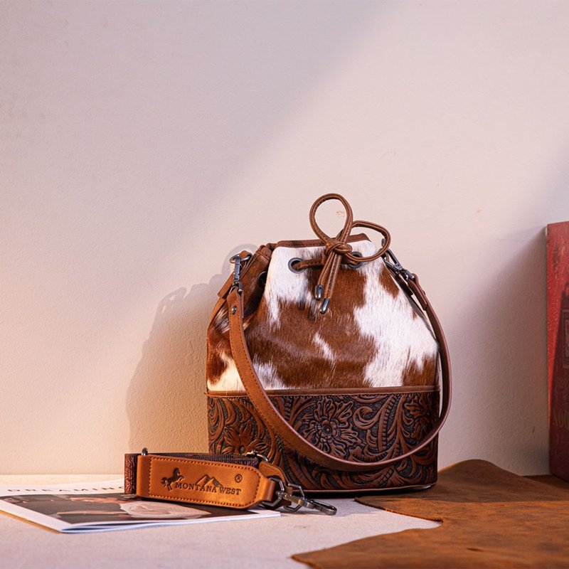 Montana West Cowhide Tooled Bucket Bag - กระเป๋าแมสเซนเจอร์ - หนังแท้ 