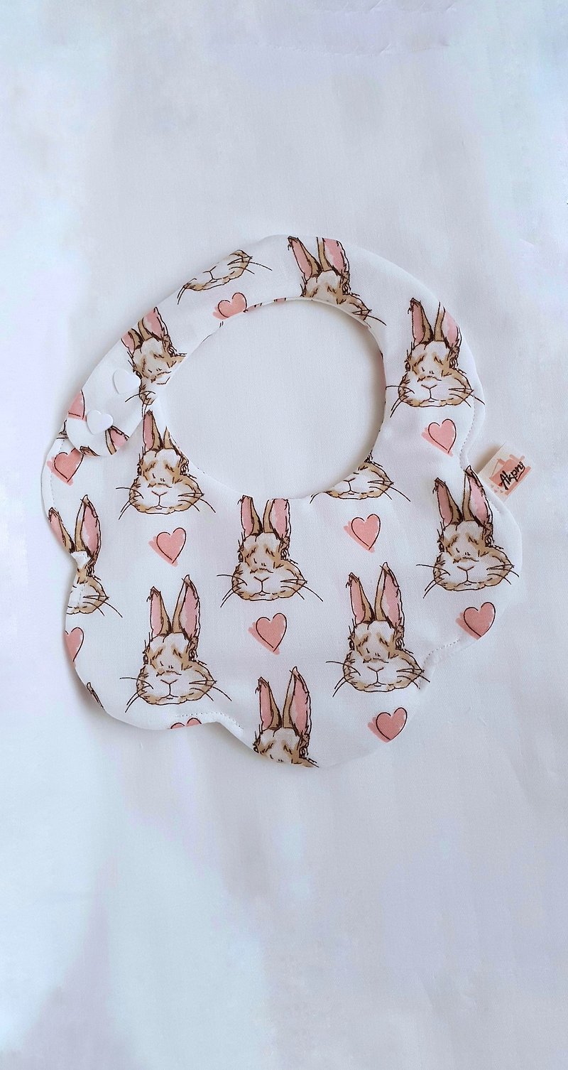 (White) Cute Rabbit Double Yarn 100% Cotton Double-sided Bib. Saliva towel - ผ้ากันเปื้อน - ผ้าฝ้าย/ผ้าลินิน ขาว
