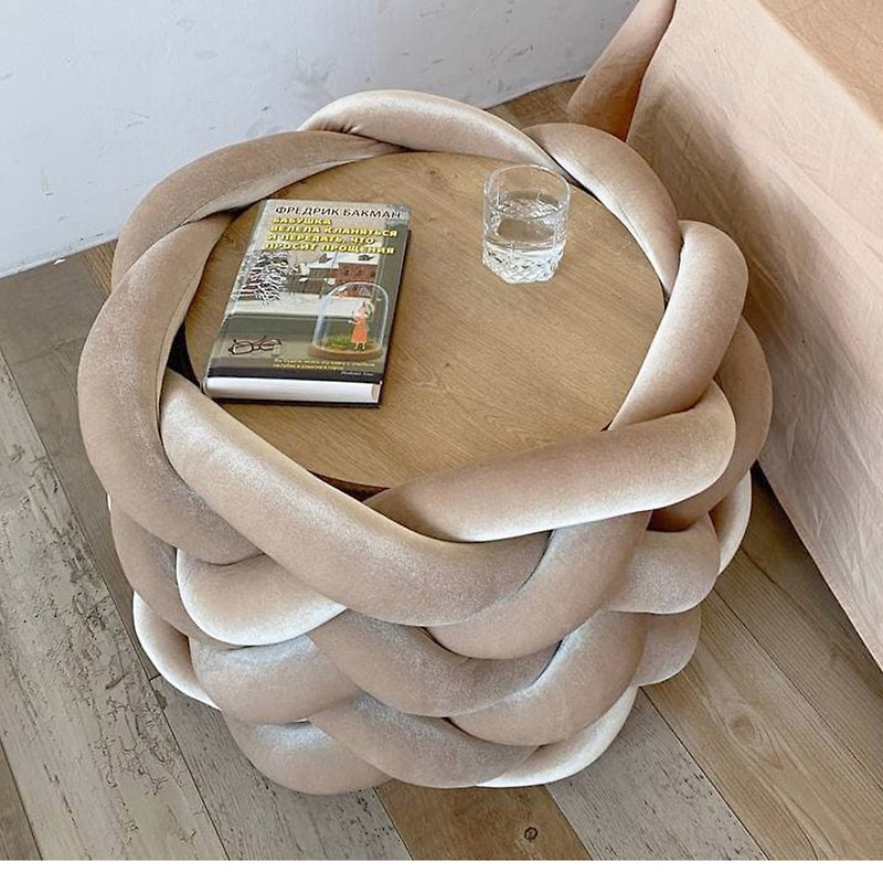 Small coffee table - Side table ottoman velvet 2 in 1 – Bedside table beige - 其他家具 - 其他材質 咖啡色