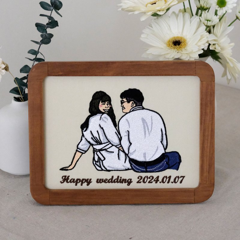 [Similar Painted Embroidery Photo Frame 8 inches] - Couple commemoration - ภาพวาดบุคคล - งานปัก 