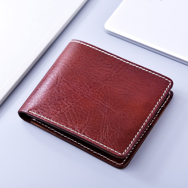 薄い部分の赤茶色のショートクリップ/財布/財布をツリー貼り付けます - 財布 - 革 レッド