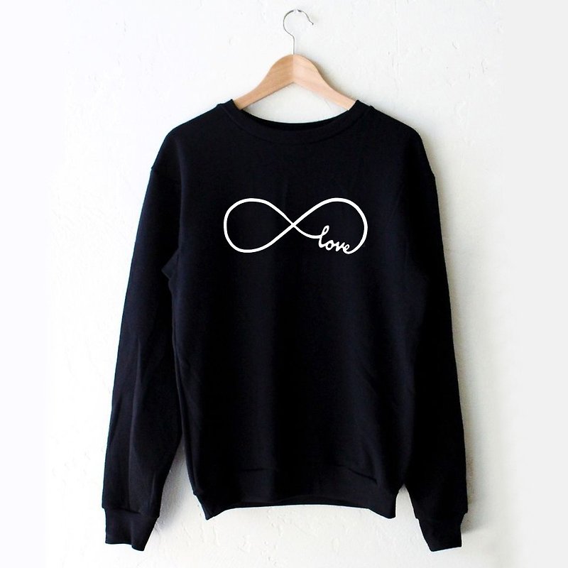 Forever Love infinity unisex black sweatshirt - เสื้อผู้หญิง - ผ้าฝ้าย/ผ้าลินิน สีดำ