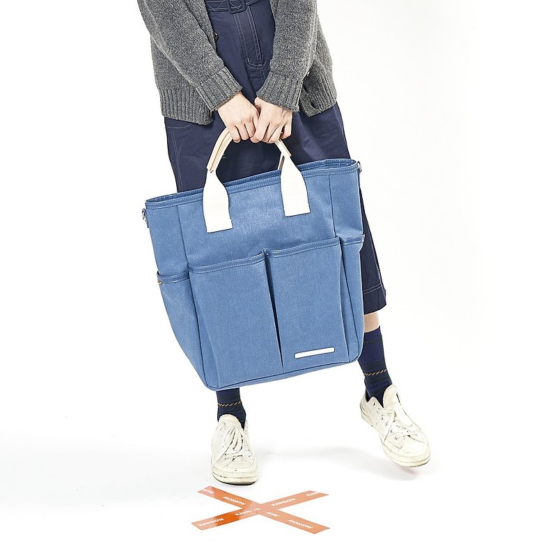 Park Series-13 inch dual-use double tote bag (handheld/shoulder)-indigo-RTO700IB - กระเป๋าถือ - ผ้าฝ้าย/ผ้าลินิน สีน้ำเงิน