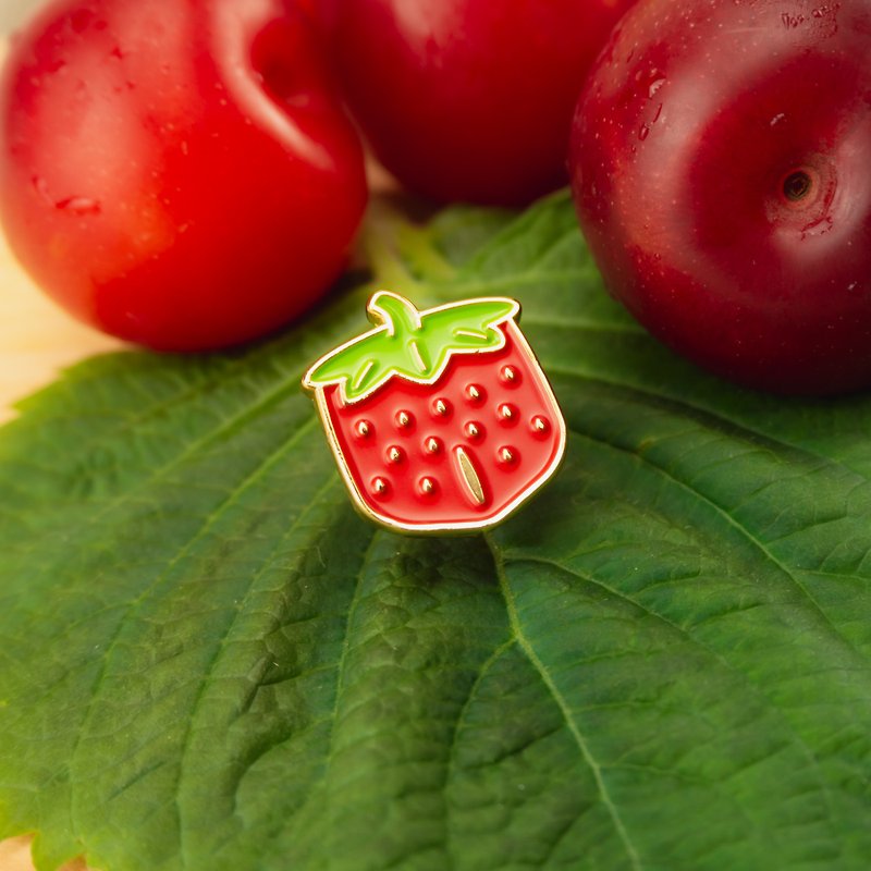 Pocket Strawberry Enamel Pin - Brooches - Other Metals Red