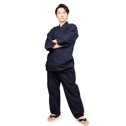 fuukakimono 日本 和服 男性用 綿 作務衣 套裝 M L LL 海軍藍