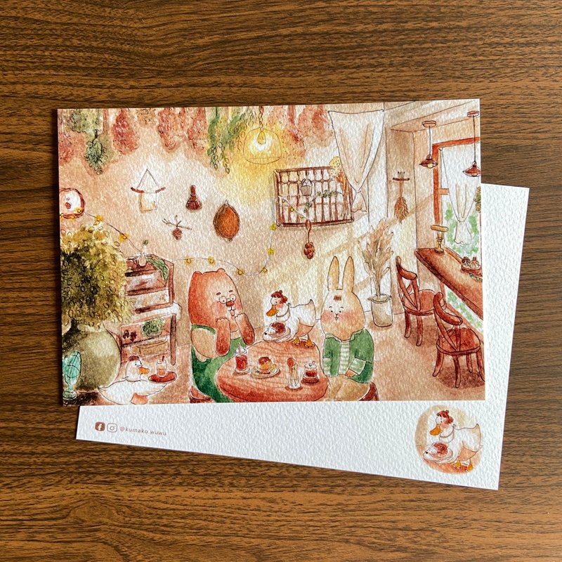 Illustration postcard - sweet afternoon - การ์ด/โปสการ์ด - กระดาษ สีนำ้ตาล