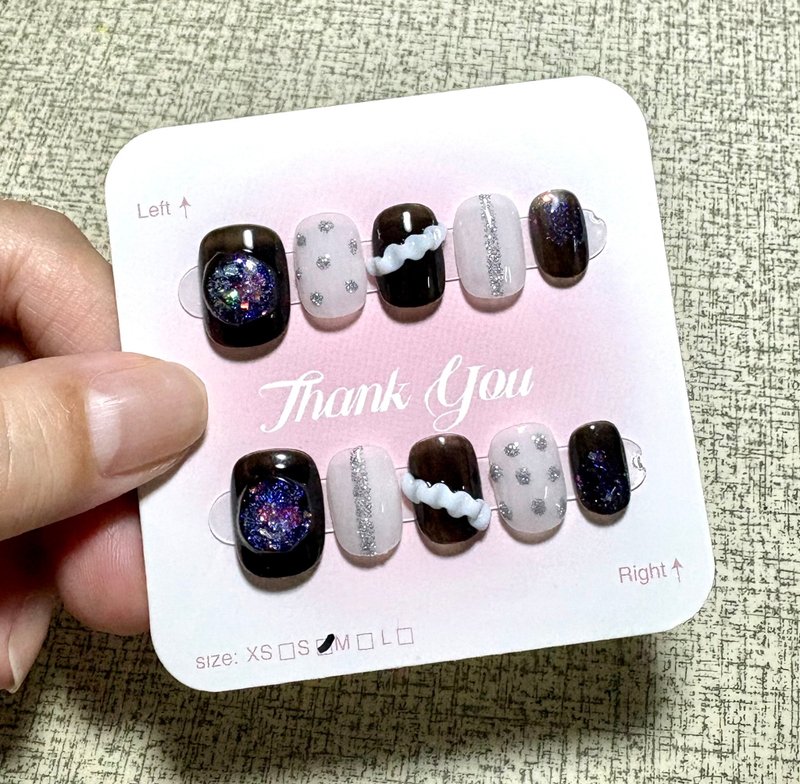 100%純手工訂製穿戴甲/甲片~藍色星空~S/M/L - 其他 - 塑膠 黑色