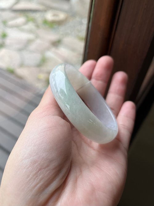 Pures Jade璞石 丨翠羽丨糯種白底青翡翠手鐲 圈口54.8 緬甸玉A貨