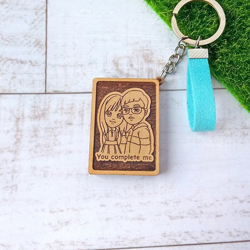 Customized Q version of the couple key ring / like a painted small tag - ที่ห้อยกุญแจ - ไม้ 