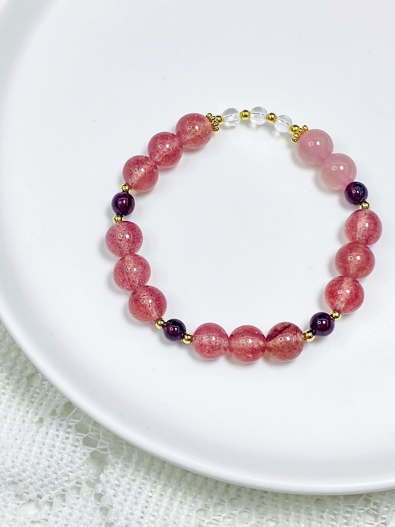Feminine Up Red Garnet Pink Crystal Strawberry Crystal 14KGF Bracelet - สร้อยข้อมือ - คริสตัล สีแดง