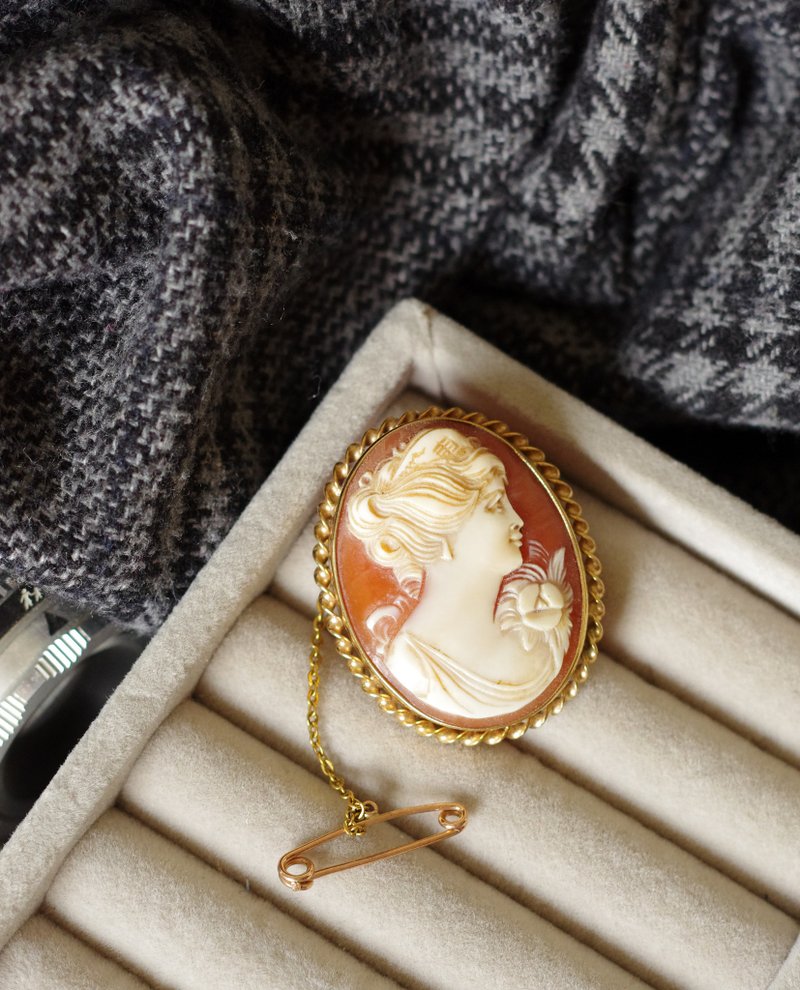 古董 Vintage 9CT 9K金 仕女浮雕貝雕CAMEO別針胸針 B923 - 胸針 - 其他金屬 金色