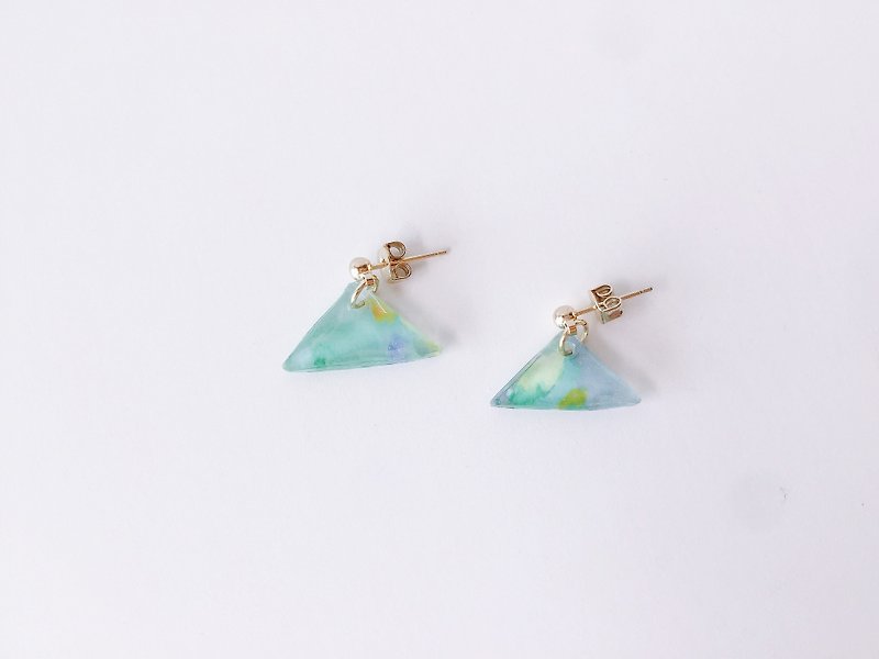 Hill Note Series - Green Hill Dangle Hand-painted Temperament Hand Earrings Ear/Aurture - Earrings & Clip-ons - Other Materials Blue