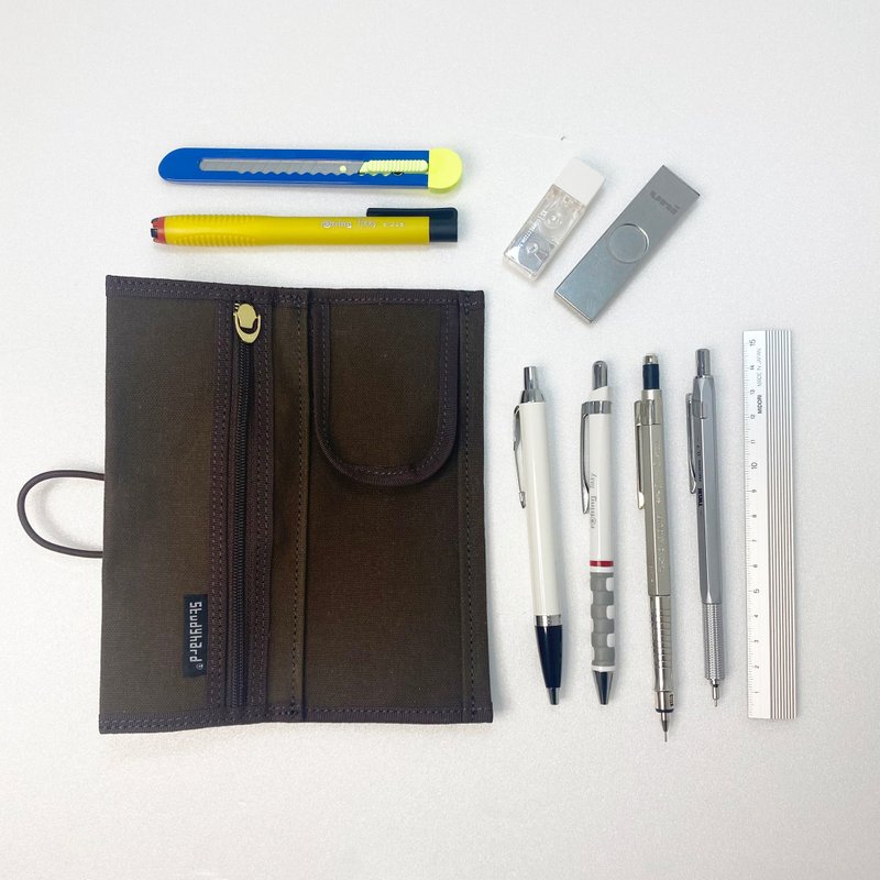 Bi-fold pen case, minimal compact size - Pencil Cases - Cotton & Hemp Brown