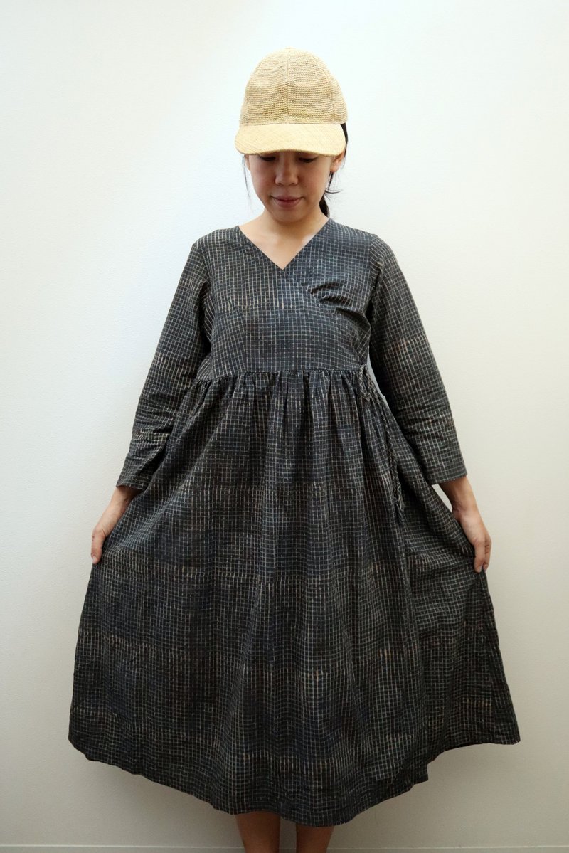 Cache-Coeur Long Sleeve Dress Green Check - One Piece Dresses - Cotton & Hemp Blue