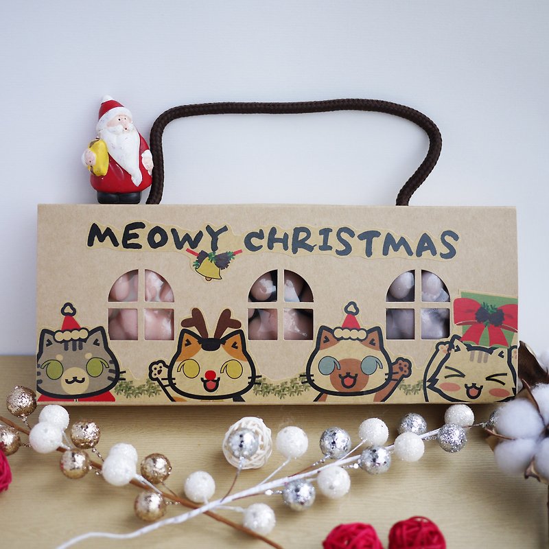 【クリスマスギフトボックス】クリスマスハンドカット＆ペースト3匹の猫の足石鹸ギフトボックス|無料カード - ボディソープ - 寄せ植え・花 