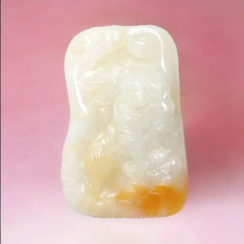 輝くイエローの翡翠 シャンシャン タイガー ネックレス | 天然ビルマ翡翠 A グレードの翡翠 | - ネックレス - 翡翠 イエロー