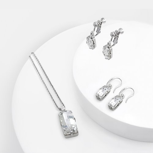Rinchen Khandro​ (RK精品) 長方切割水晶套組-白色 / 奧地利水晶項鍊+耳環
