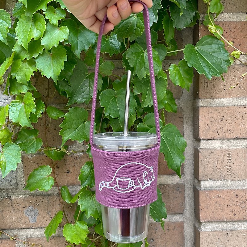 embroidery drink bag | Cat on the desk - Other - Cotton & Hemp Purple