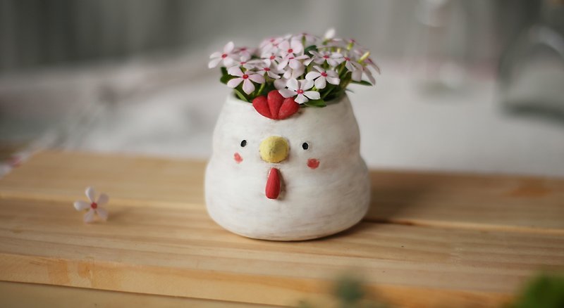 【鶏陶器鉢植え】森の動物シリーズ - 花瓶・植木鉢 - 陶器 