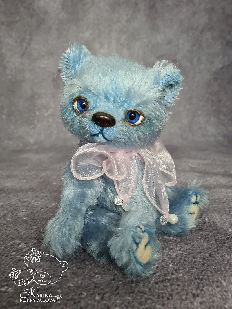 Blue teddy bear. Mohair bear toy. Artist teddy bear. - ตุ๊กตา - วัสดุอื่นๆ สีน้ำเงิน