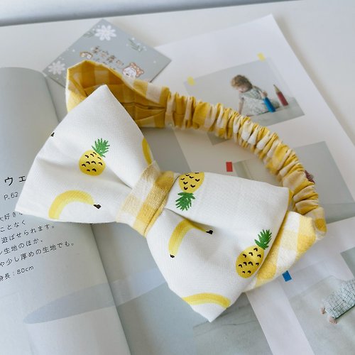 梨安舞兜小裁縫 手作彌月禮盒 香蕉鳳梨牛奶 手工立體蝴蝶結寶寶髮帶