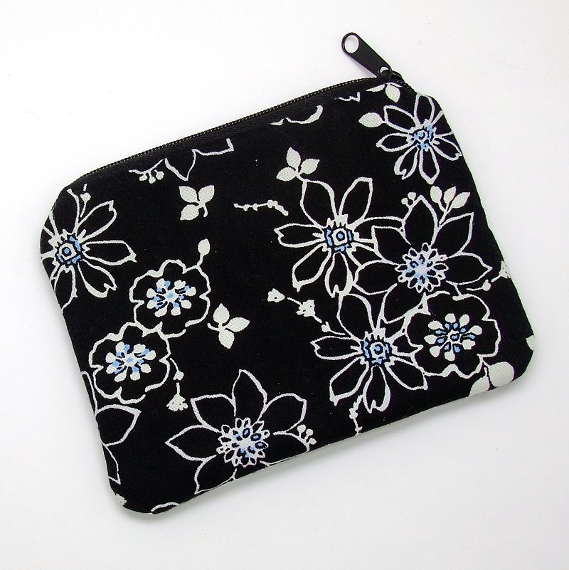 拉鍊零錢包，卡片包，鑰匙包，耳機包，小物包 - 花朵 (ZS-174) - 散紙包 - 棉．麻 黑色