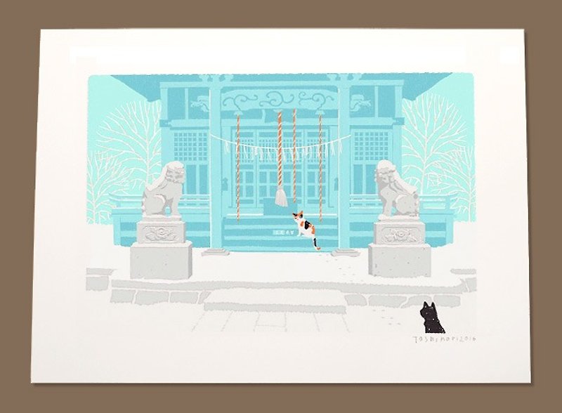 Taberneck Illustration Print (A3 size) | 13. Snow Hatsumode | Art Posters - โปสเตอร์ - กระดาษ สีน้ำเงิน
