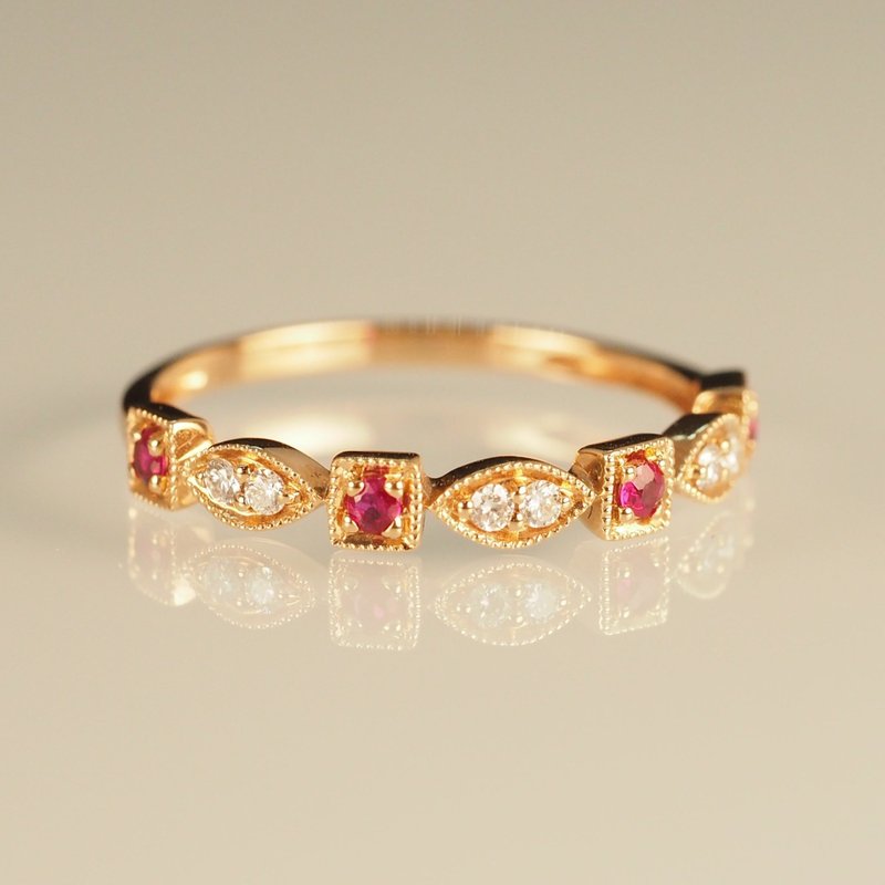 18K Gold The Ruby Square and Diamond Marquise Ring - General Rings - Precious Metals 