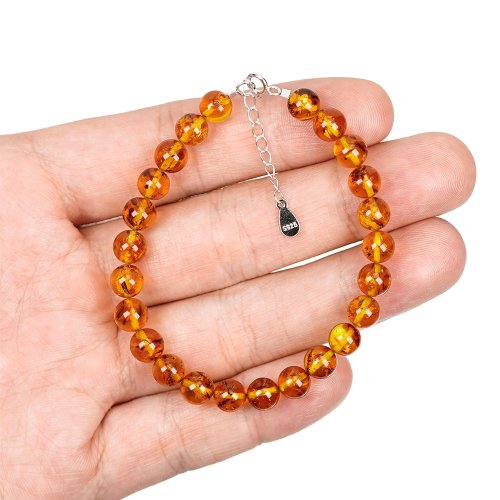 花琥珀のブレスレット Zhengjia Jewelry]蝋琥珀 花琥珀 フラワーアンバー 6mm蝋琥珀