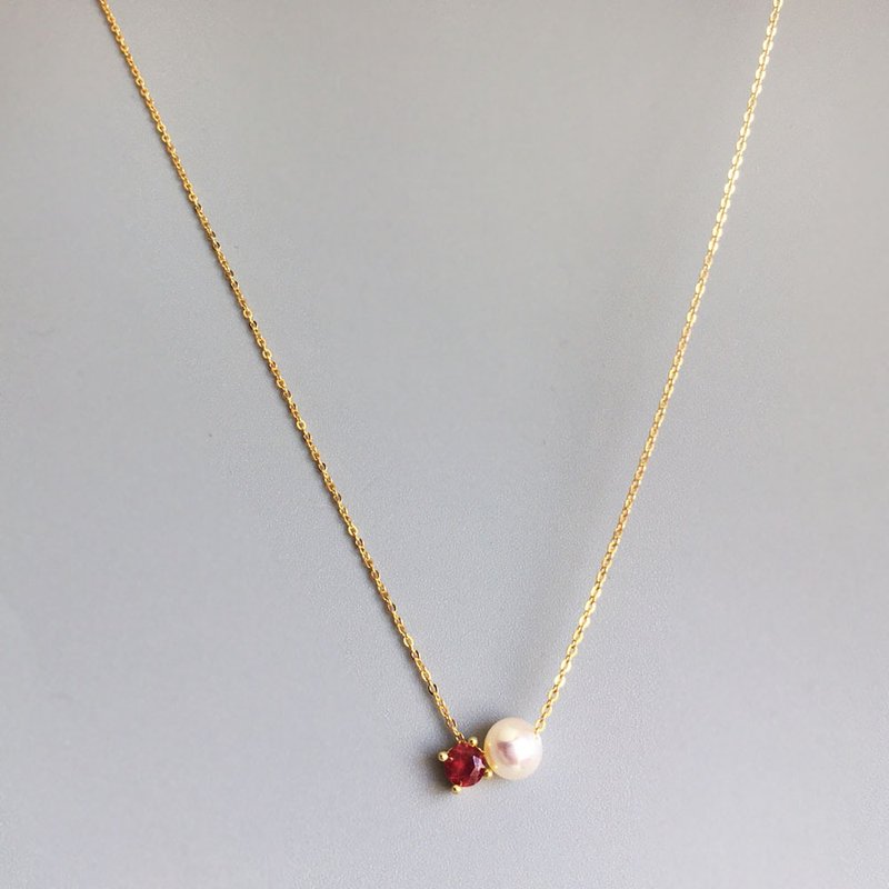 K10/SV925 Ruby Necklace, July Birthstone, Akoya Pearl Dainty Necklace - Necklaces - Gemstone Red