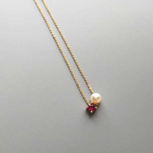 K10/SV925 Ruby Necklace, July Birthstone, Akoya Pearl Dainty