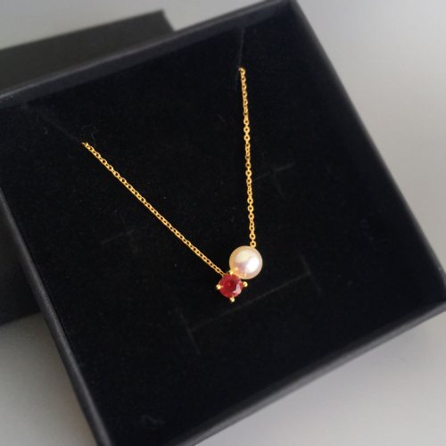 K10/SV925 Ruby Necklace, July Birthstone, Akoya Pearl Dainty